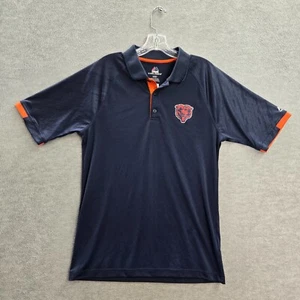 Chicago Bears Men Polo Shirt Medium Blue Logo Majestic Cool Base Short Sleeve - Picture 1 of 11