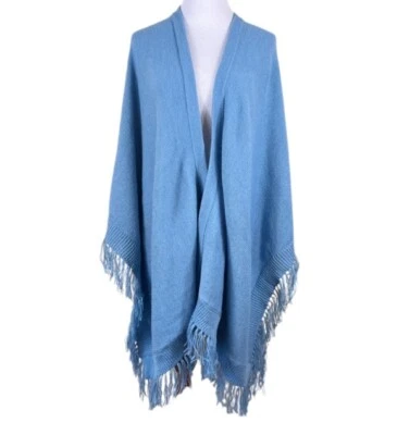 Alpaca Warehouse Women’s Oversized Alpaca Knit Shawl Wrap Fringe Blue Cottage - Image 1 of 4