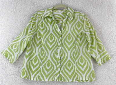 JM Collection Petite Green 100% Linen Button-Up Shirt Womens 3/4 Sleeve Size 10P - Image 1 of 4