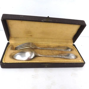 * COUVERTS DE SERVICE FEUILLES DANS COFFRET D'ORIGINE MARRON - Imagen 1 de 8