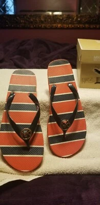 Chanclas Michael Kors para mujer, rayas azul marino y naranja, talla 9 Foto 1 de 4