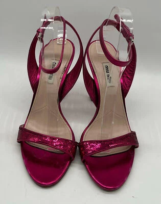 Sandalia Miu Rosa Cuero Metálico-Tacón Lentejuelas Punta Abierta talla 39.5 Foto 1 de 4