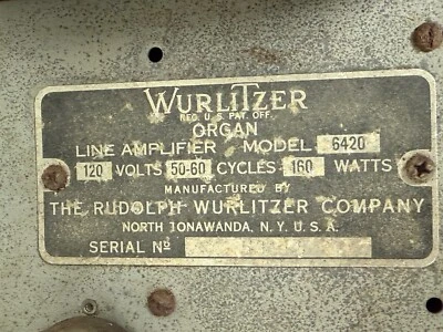 Amplificador de línea de órgano Wurlitzer vintage modelo 6420 - restauración/reparación sin probar Foto 1 de 4