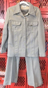 Vtg Lee Rider Bell Bottom Suit Pearl Snap Rockabilly Western Cowboy Green Plaid - Picture 1 of 22