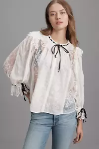 Anthropologie Women’s Coquette Collared Sheer Blouse size S NWT Embroidered Lace - Picture 1 of 8