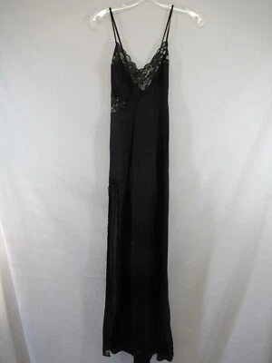 Vtg JCPenney Satin Nightgown With High Slit Women Medium Black Nylon Union Label - Image 1 of 4