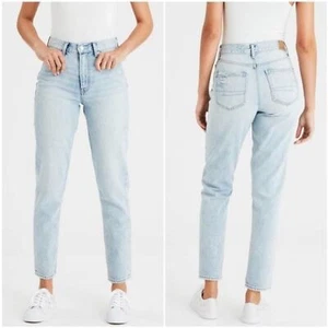 American Eagle Jeans AEO High Rise Mom Size 4 Regular Light Wash Distressed Blue - Picture 1 of 14