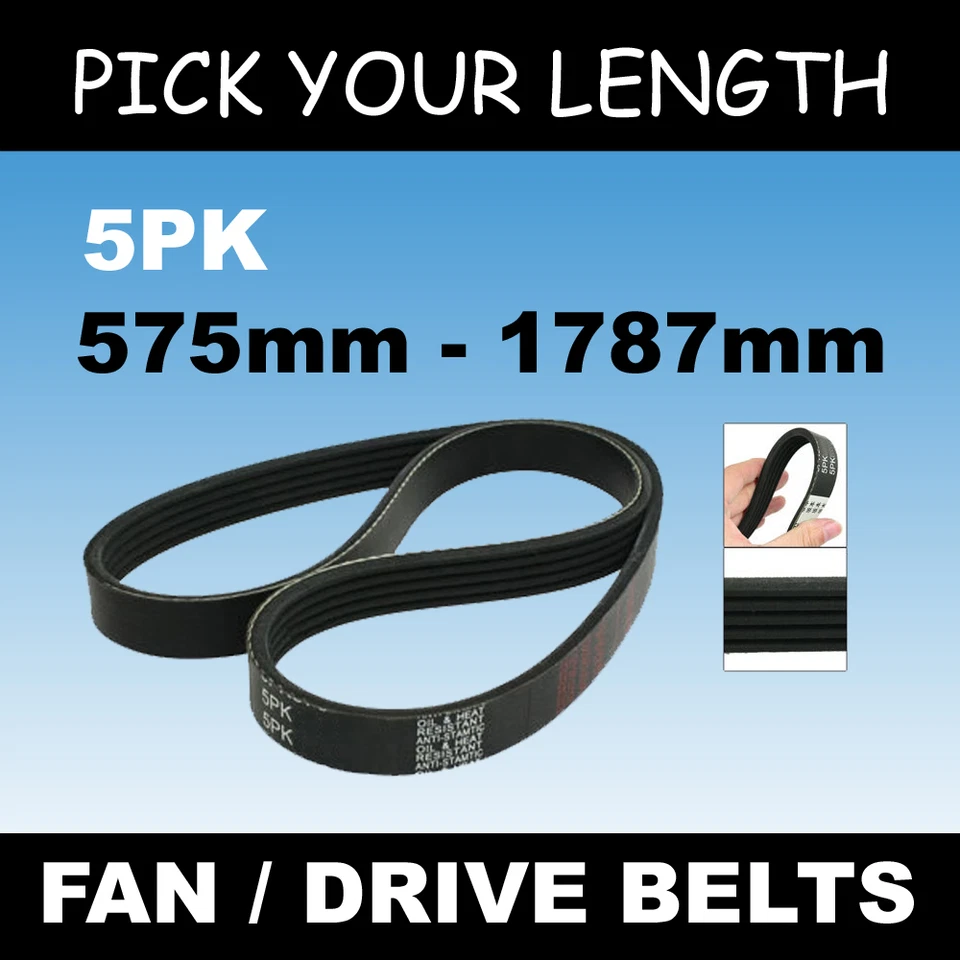 Alternator Fan Belt Drive Belt 5 ribs ribbed 5pk (Choose Length 637mm to 1787mm)