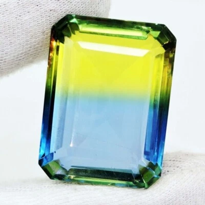 Emerald Shape Loose Gemstone Certified 107.80 Ct Tourmaline Bi-Color - Image 1 of 4