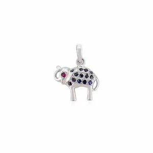 Collar colgante de plata de ley 925 con dijes de animales elefante zafiro azul - Imagen 1 de 3