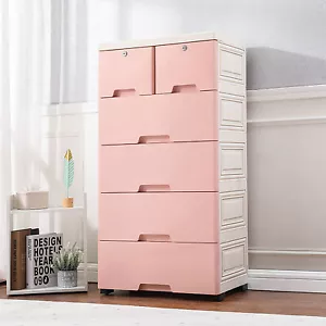 Plastic Cabinet 6-Closet Drawers Organizer Storage Dresser Clothes Bedroom Pink - Picture 1 of 14