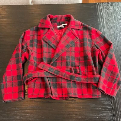 Abrigo chaqueta de moto recortada a cuadros The Limited rojo negro para mujer talla pequeña S Foto 1 de 4