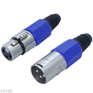 BLUE colored 3pin XLR MALE FEMALE mic cable microphone plug audio cord connector - Picture 1 of 1