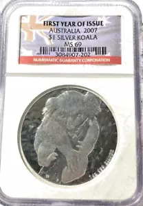 2007 First Year of Issue Australia $1 Silver Koala NGC MS69 - Picture 1 of 4