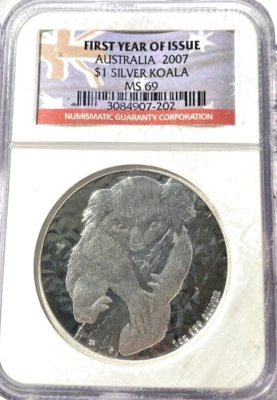 2007 First Year of Issue Australia $1 Silver Koala NGC MS69 - Image 1 of 4