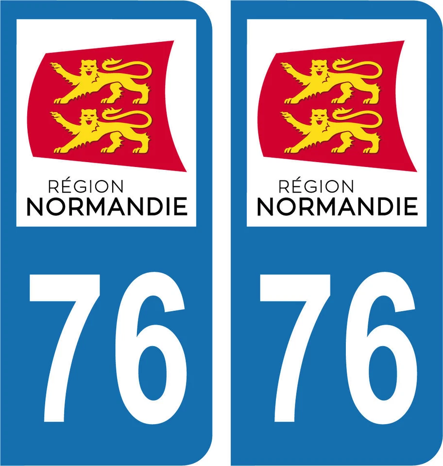 Département 76 - 2 autocollants style immatriculation AUTO PLAQUE NORMANDIE 2018