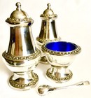 Antique Ian Heath Ltd (IANTHE) Silver Plated Cruet Set With Cobalt Blue Insert