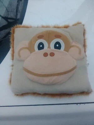Monkey Face On Front And Tail On Back With Fringe On edge trim pillow two sided  - Image 1 of 4