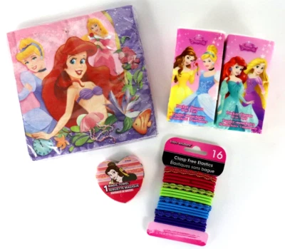 Lote de 7 Guardanapos de Almoço de Festa Princesa Disney Toalha Mágica Tecido Cabelo Elástico NOVO - Imagem 1 de 4