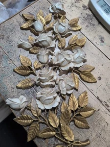 Vintage HOMCO Hollywood Regency Ivory Gold ROSES Plastic Hanging WALL DECOR - Picture 1 of 1