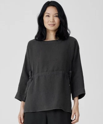 Túnica Eileen Fisher lenço de linho com cordão tamanho XL preta - Imagem 1 de 4