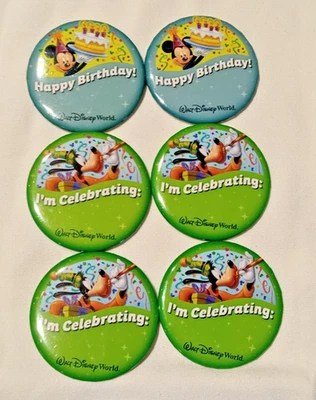 Lote de 6 prendedores coleccionables de celebración de cumpleaños de Walt Disney World Mickey Mouse Foto 1 de 2