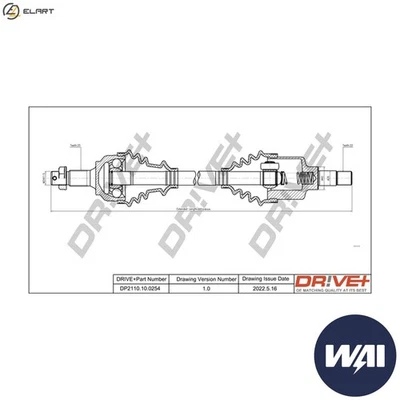 DRIVE SHAFT DP2110.10.0254 FOR PEUGEOT 307/SW/CC/Break CITROËN KFW 1.4L 4cyl 307 - Image 1 of 4