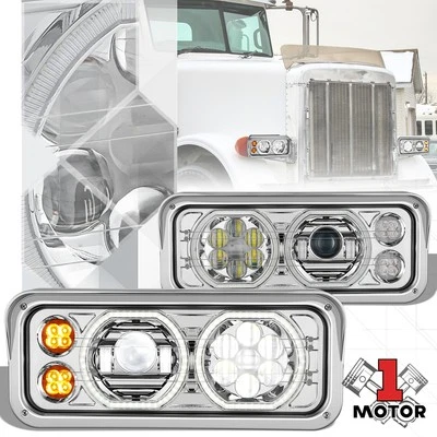 LED Halo Ring Projector Chrome Clear Headlight for 81-19 Freightliner Classic - Image 1 of 4