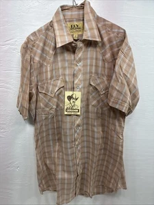 New Men’s ELY Cattleman Tan Plaid Short Sleeve Pearl Snap M R-40 - Picture 1 of 13