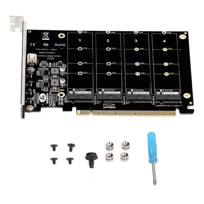 4 Port M.2 NVME SSD to PCIe 3.0 4.0 X16 Adapter 4 Disk Expansion Card 4 x 32Gbps - Image 1 of 4