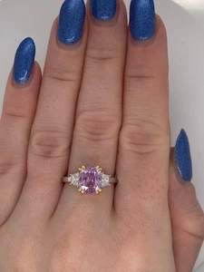 Wedding Ring Lab Grown Diamond Radiant 3.70 Ct 14K Multi Tone Gold Pink Sapphire - Picture 1 of 10