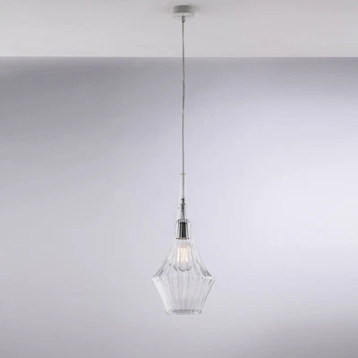 Lampadario Moderno Zeus Metallo Bianco Vetro Trasparente 1 Luce E27 - Immagine 1 di 2