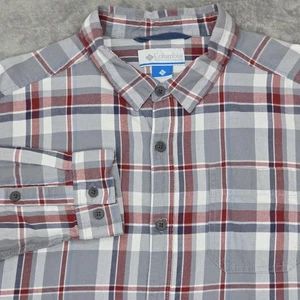 Columbia Shirt Mens Extra Large Gray Red Plaid Long Sleeve Button Down Pocket - Picture 1 of 16