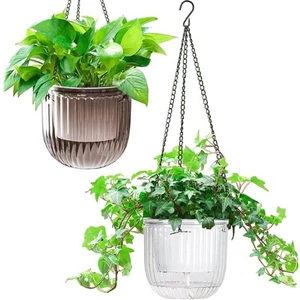 2 Pack Self Watering Hanging Planters Indoor Flower Pots, 6.5 Inch Outdoor Ha... - Picture 1 of 9