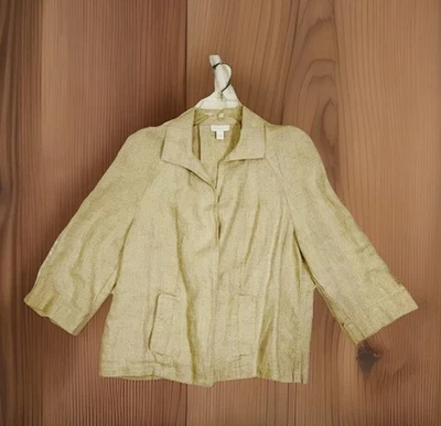 Chaqueta Blazer Vintage Charter Club 100% Lino L Beige Tostado Manga 3/4 WPL 8042 Foto 1 de 4