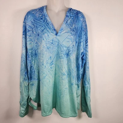 Camisa con Capucha Realtree Fishing Para Mujer 2X Pullover Ligero Ombre Floral Azul Foto 1 de 4