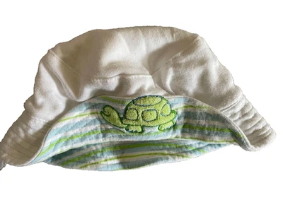 Turtle Embroidered Blue Green White Stripes Baby Infant Hat Size 0-3 Months - Image 1 of 4