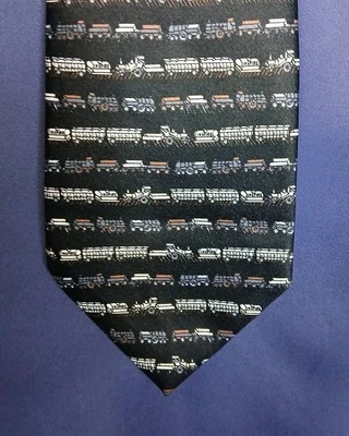 男式日常火车主题新奇领带黑色 — 第 1/4 张图片