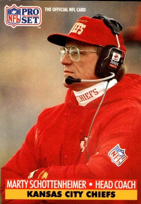 1991 Pro Set FACT Mobil Marty Schottenheimer Kansas City Chiefs #189 - Image 1 of 2