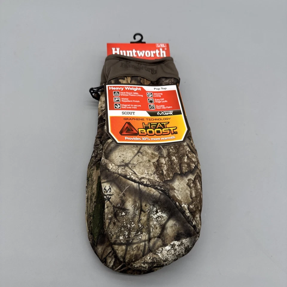 Heat Boost Huntworth Scout Hunting Gloves L/XL RealTree APX Camo Pop Top