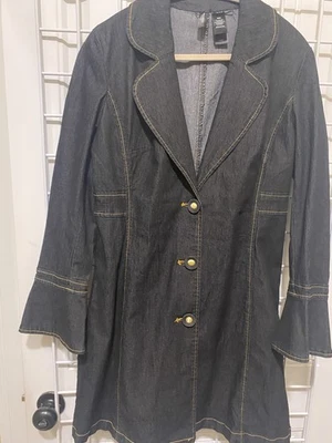 Bisou Bisou Talla M Azul Denim Vestido Chaqueta Abrigo Abotonado Western Boho Vaquera Mod Foto 1 de 4