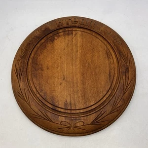 ANTIQUE CARVED WOOD ENGLISH ROUND BREAD BOARD 11” FARM HOUSE Wheat - Picture 1 of 8