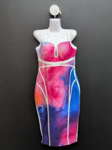 Fashion Nova High Aspiration Watercolor Bandage Midi Dress Large Pink Combo - Picture 1 of 10