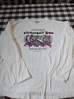 VINTAGE 1989 New York Road Runners Club NYE Midnight RUN LongSlv TSHIRT XL WHITE - Image 1 of 4