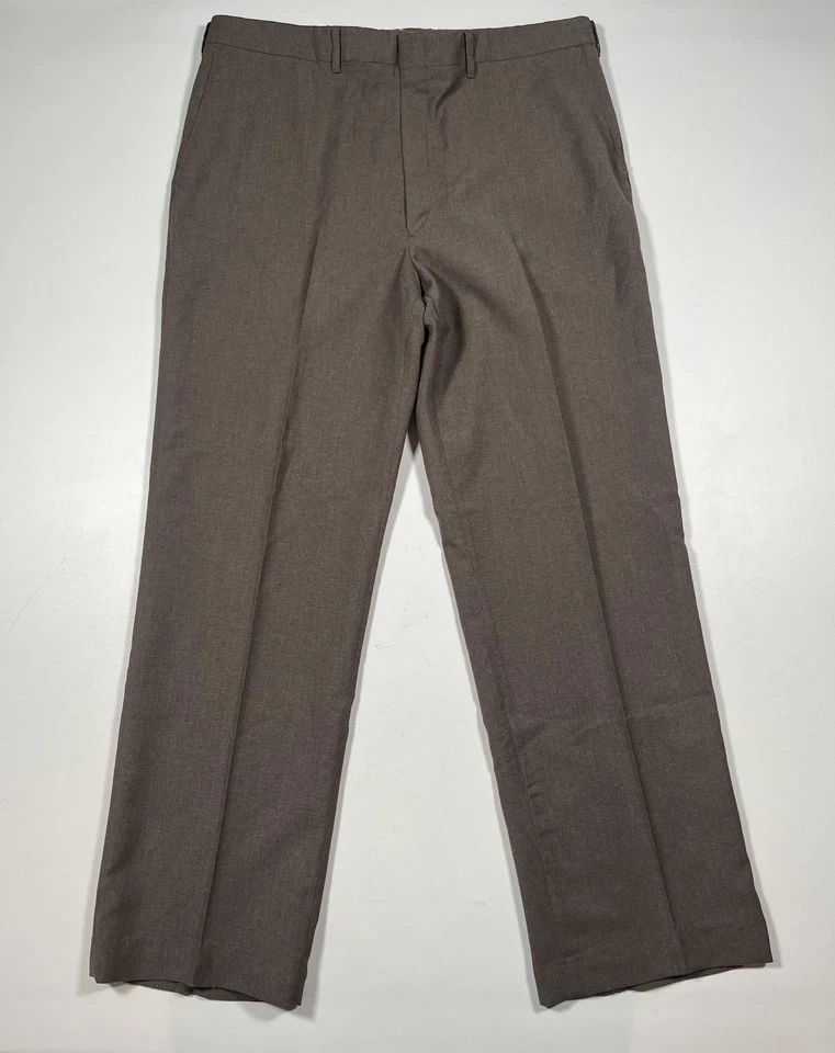 Calças sociais masculinas vintage Haggar 38x32 marrom mistura de lã feitas nos EUA 52906 - Imagem 1 de 4