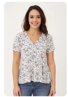 C&C California Floral V Neck Top Women Medium Boho Print Blouse Casual Shirt - Image 1 of 4