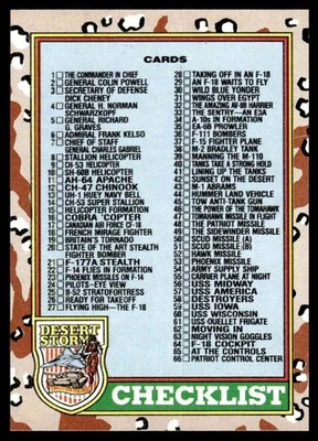 1991 Topps Desert Storm Checklist USA #88 - Image 1 of 2