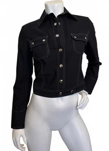 Easel Women’s Black Stretch Jacket Size S Contrast Stitch Button Front - Picture 1 of 6