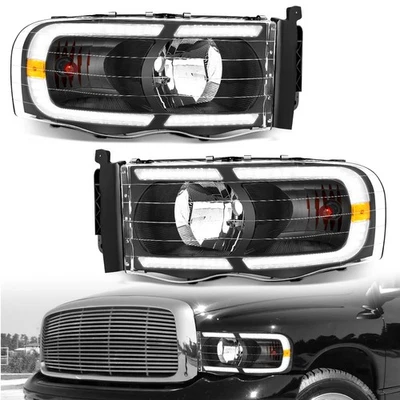 LED Tube Projector Headlights For 2002-2005 Dodge Ram 1500 2500 3500 Headlamps - Image 1 of 4