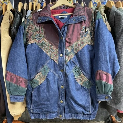 Abrigo largo de mezclilla años 80 M Two Twenty chaqueta bloque suroeste forrado de colección Foto 1 de 4